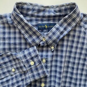 Ralph Lauren Mens 4XLT Blue White Plaid Button Down Long Sleeve Shirt Tall 4TG